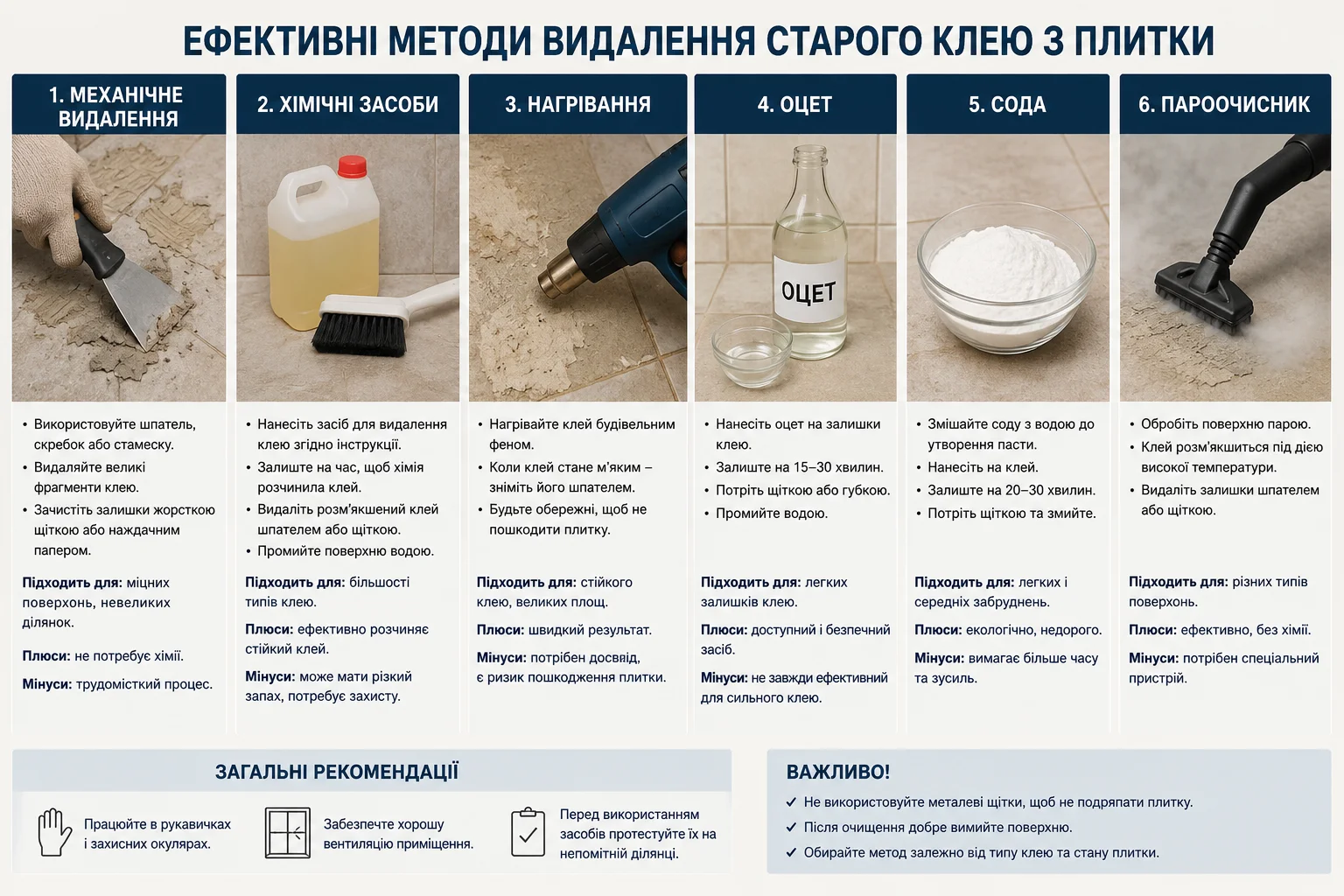 Ефективні методи видалення старого клею з тильної сторони плитки