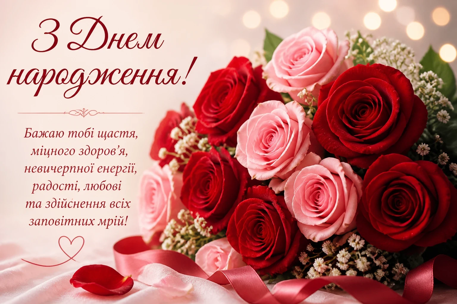 Привітання з днем народження і рози