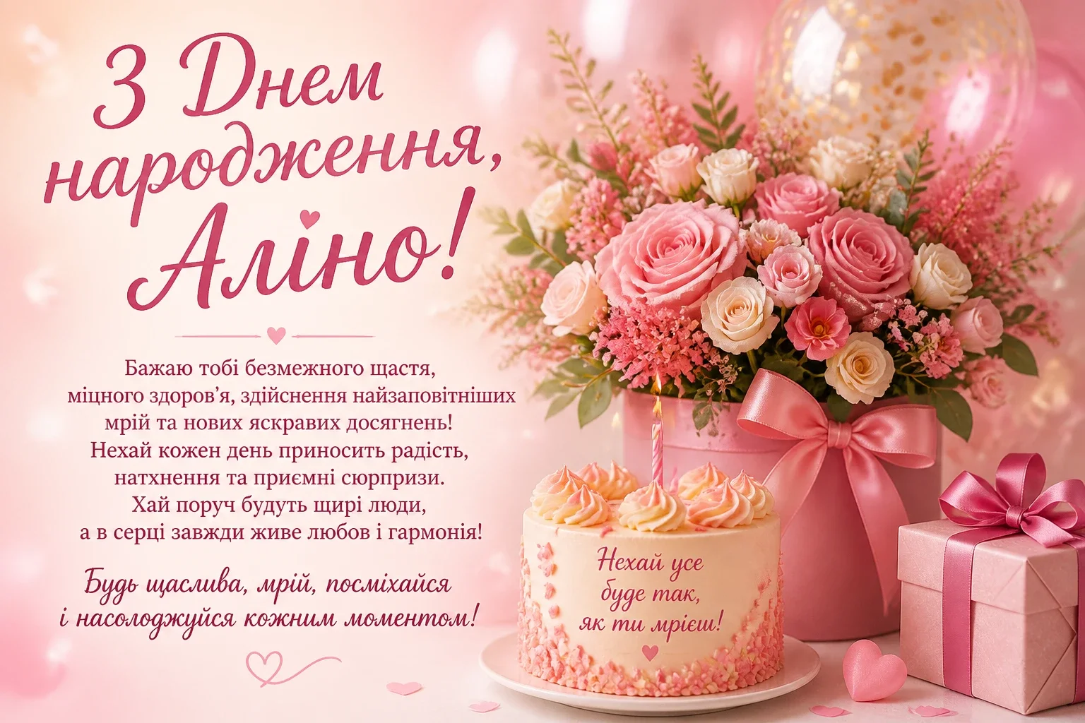Привітання з днем народження для Аліни
