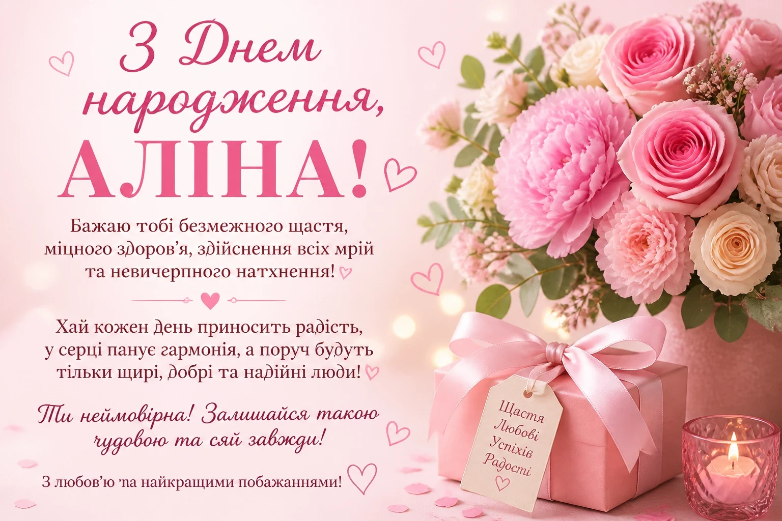 Привітання з днем народження для Аліни
